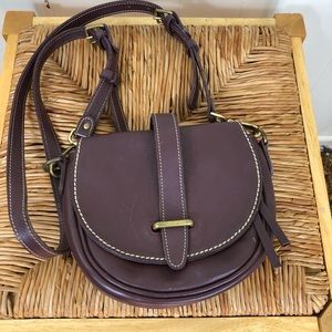 Roots Leather City Side Saddle Purse Burgundy